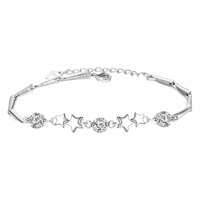 Verano y otoño moda simple pulsera mujer S925 plata circón estrella conectada pulsera nicho joyería de diseño