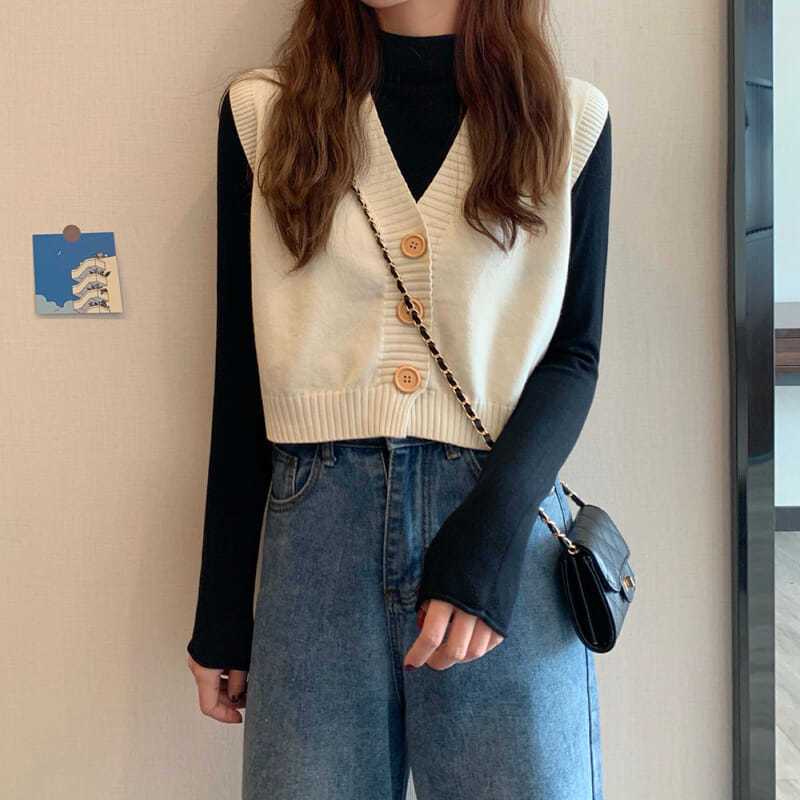 网红针织开衫马甲女2025年秋冬新款韩版外穿百搭V领短款马夹小衫|undefined