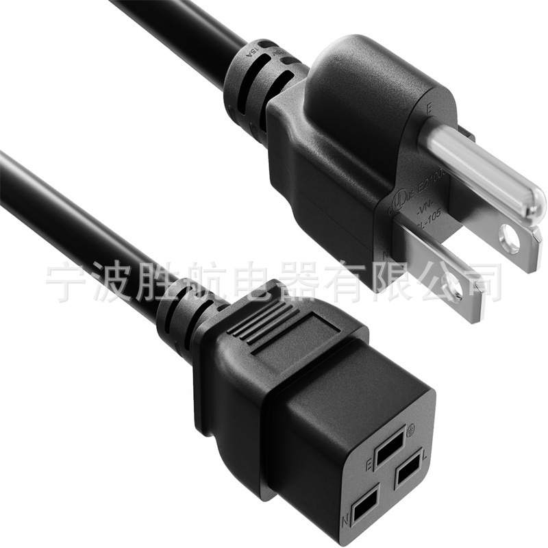 14 Awg Power Cord Nema5-15P to Iec320 C19 Three Horizontal, 15A/125V, Power Cord