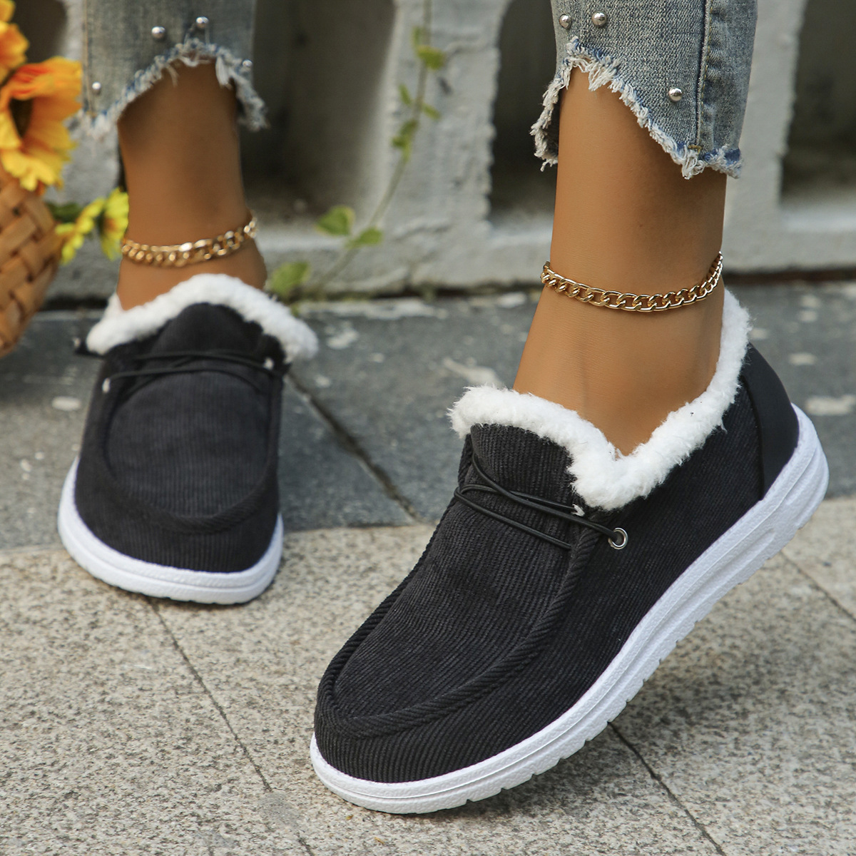New thick soled snow boots for women plus fleece thickened woolen warm large size stitched cotton shoes_voghion.com