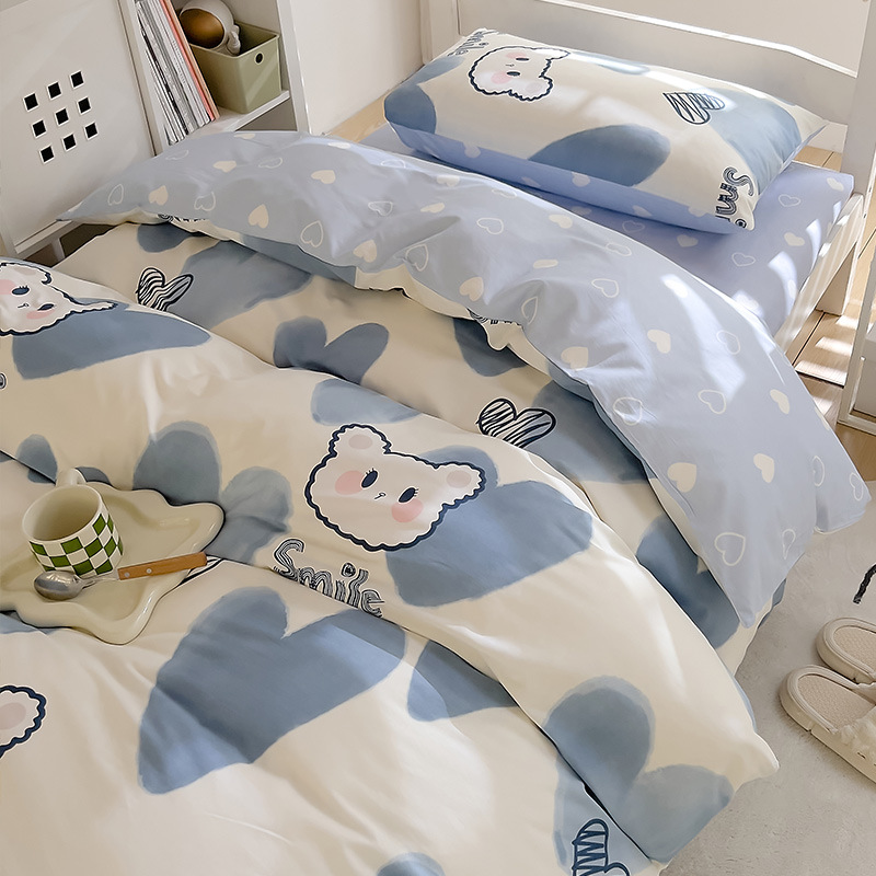 Ropa de cama de dormitorio de estudiantes universitarios de tres piezas de algodón, sábana de algodón, funda de edredón, sábana, cama, traje de cuatro piezas, verano