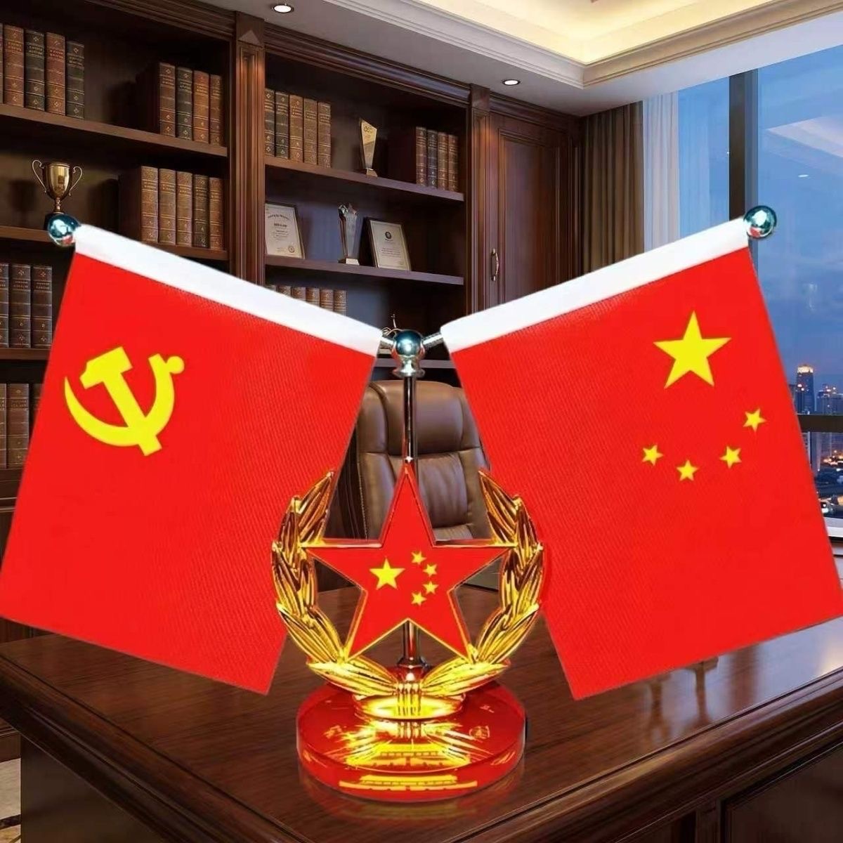 Car decoration red flag ornament for dashboard, conference room, office desk, flag with crystal base, decorative display stand