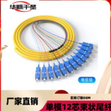 电信级SC大方头12芯12色单模光纤跳线熔接盘延长 束状尾纤