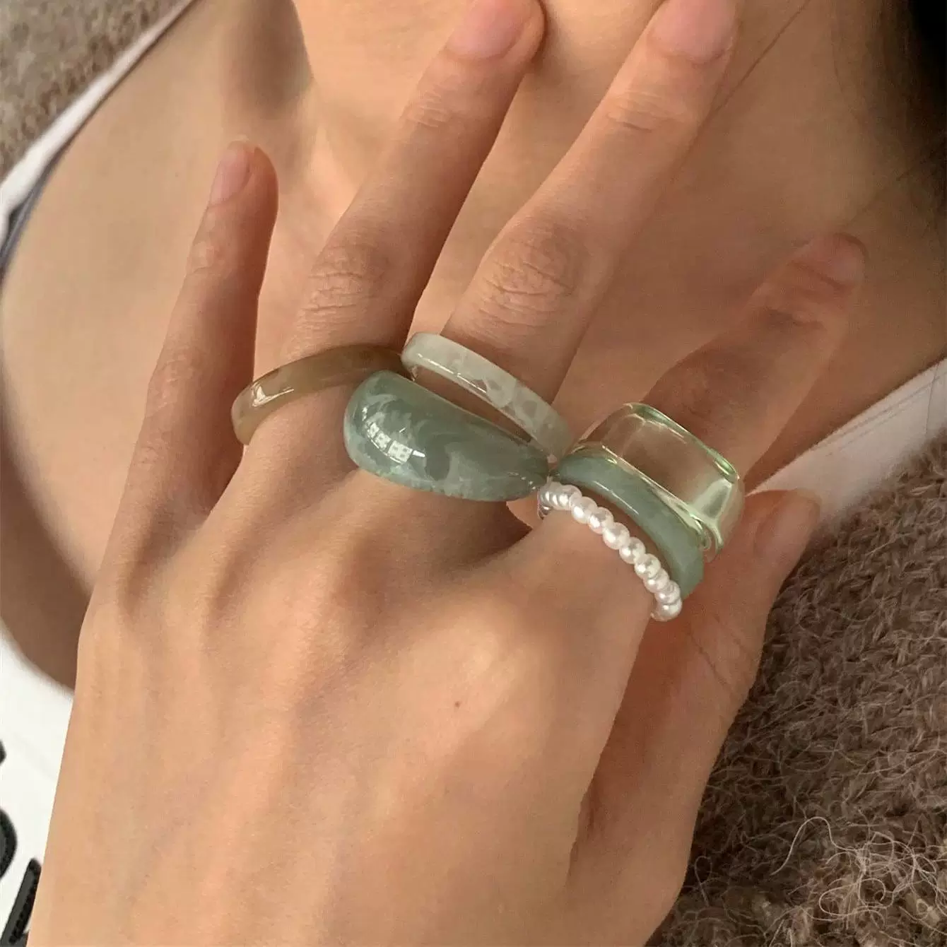 Кольцо (Korea ACC) Acrylic One-Size Chunky Ring для указательного пальца, цветной мраморный узор