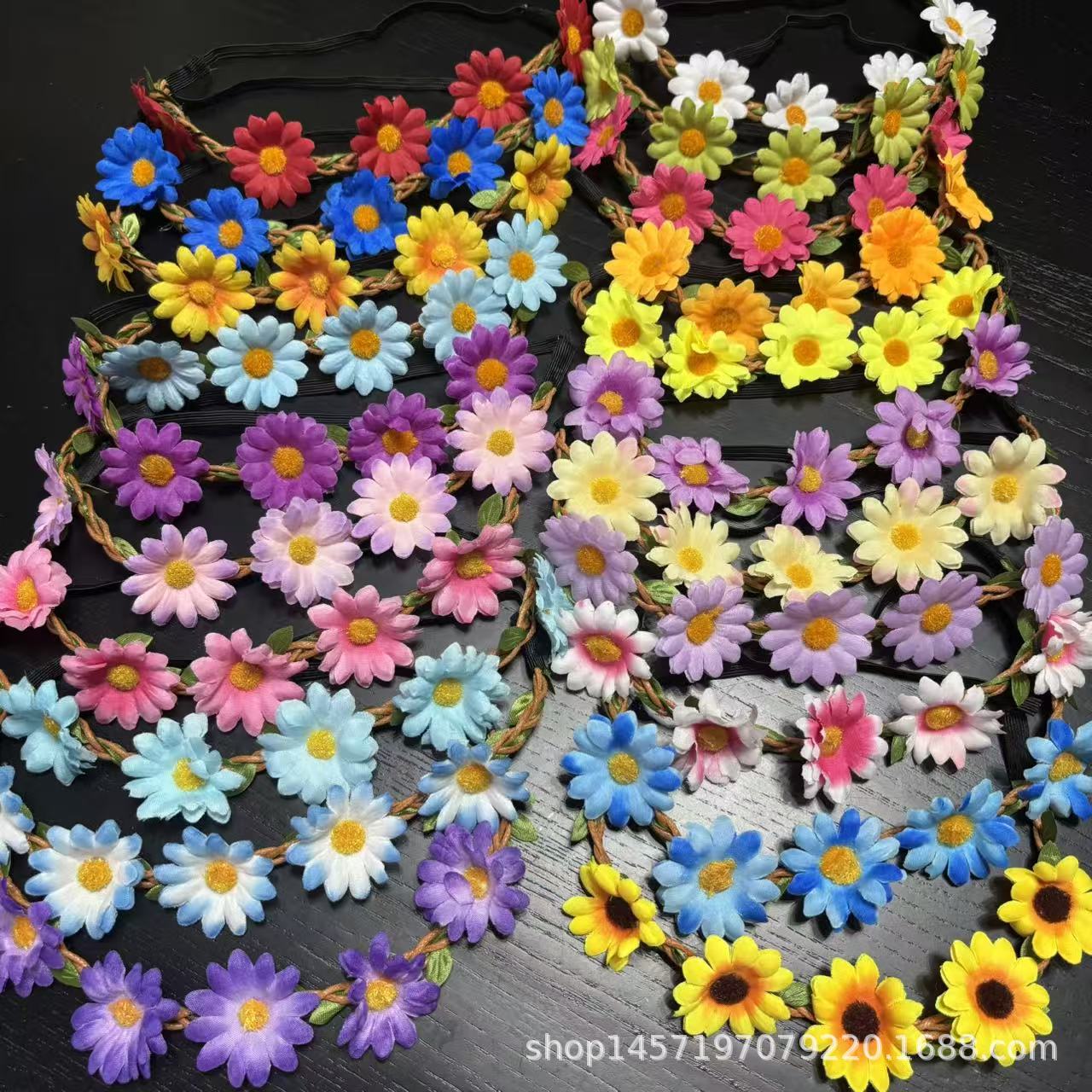 Cross-Border 5 Daisy Flower Headbands, Sunflower Bride Elastic Band Garland, Seaside Beach Attraction Straw Hat Headband