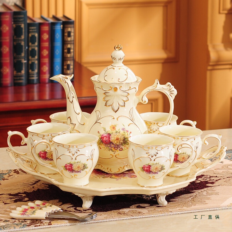 Water Cup Tea Set Home European Style Living Room Ceramic Water Cup Tea Cup Teapot Complete Set Luxury with Tray