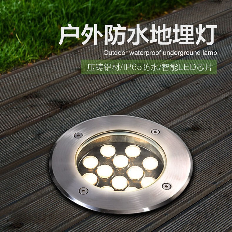 Stainless Steel Underground Light Led Outdoor Waterproof Embedded Ground Spotlight Square Garden Ground Light Rgb Round Shape