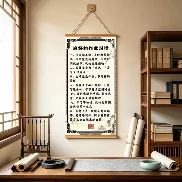 New Chinese-style motivational wall art for good study habits, inspirational family rules, and home decor, suitable for children's rooms and as wall decorations