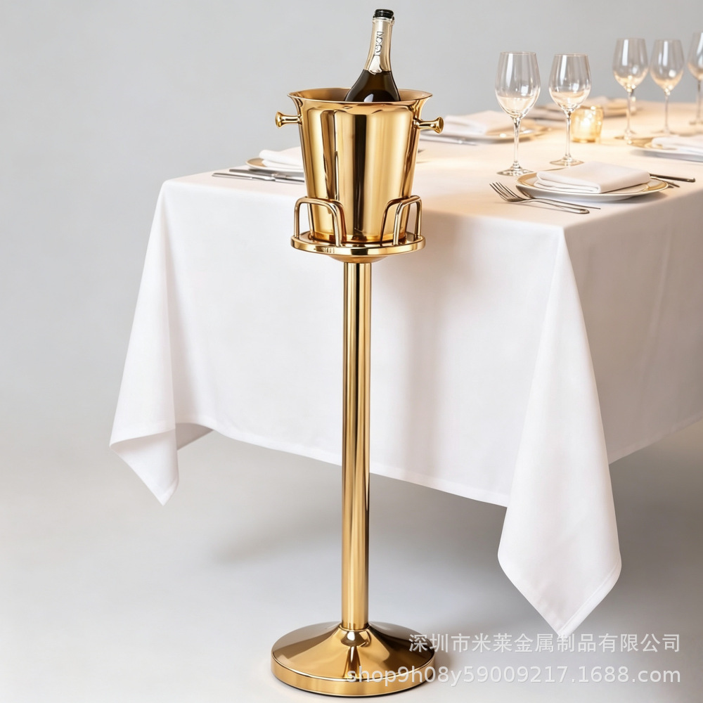 跨境欧式香槟桶架不锈钢酒吧冰桶家用连架冰粒桶带脚架豪华红酒桶