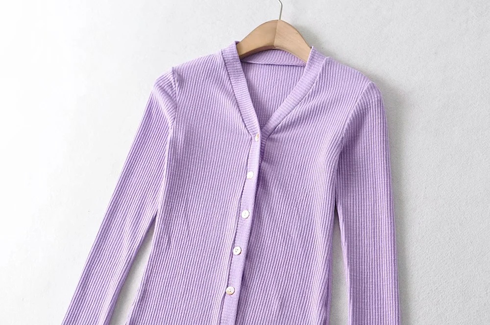 Fashion button front V-neck knit cardigan NSHS46833