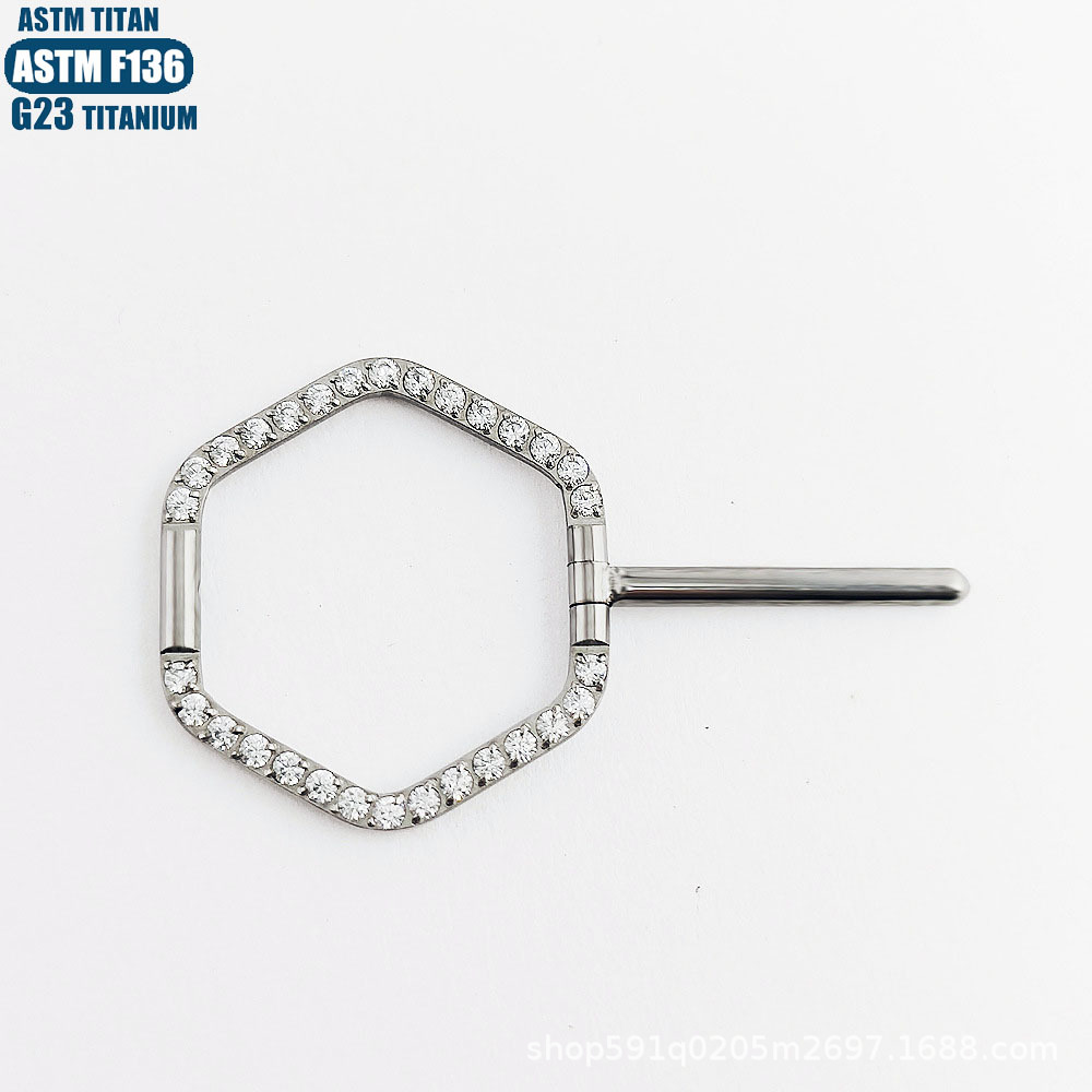 F136 Titanium Alloy Nipple Ring - 14G Hexagonal Zircon Nipple Piercing Jewelry for Men and Women detail image 11