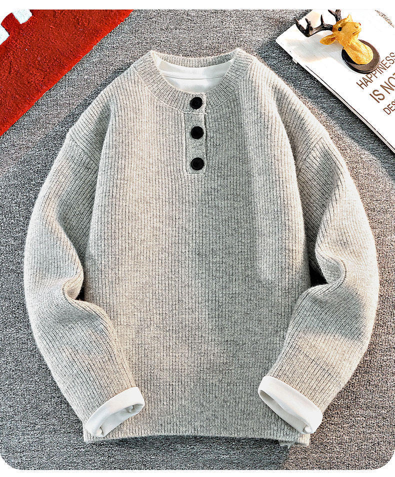 Herren Oversize Strickpullover Aus Baumwollmix Rundhals Design_voghion.com