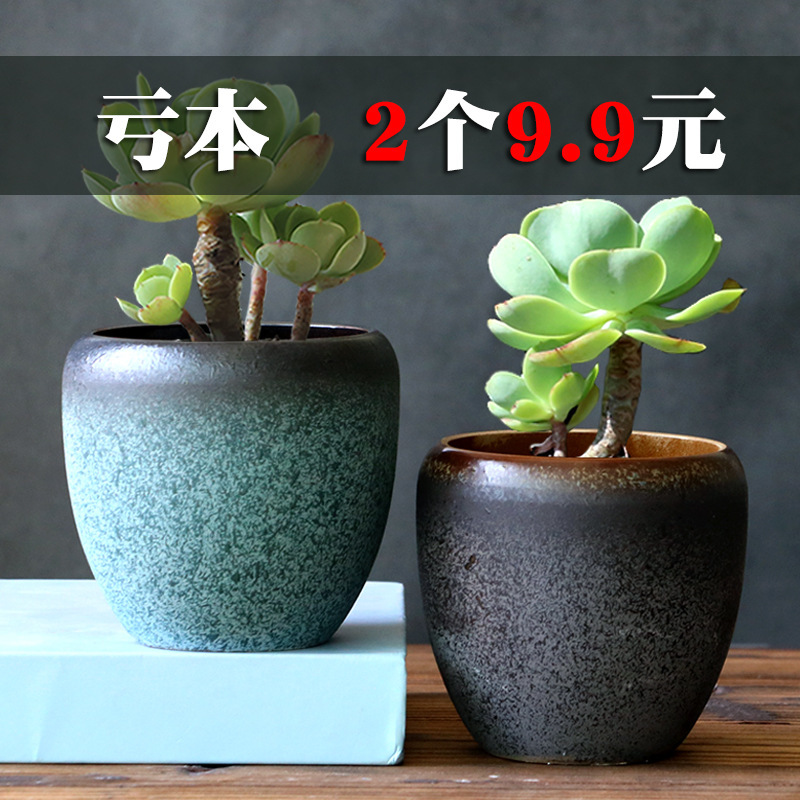 Succulent Flower Pot Ceramic Stoneware Breathable Creative Simple Succulent Creative Retro Small Laozhuang Plant Succulent Pot