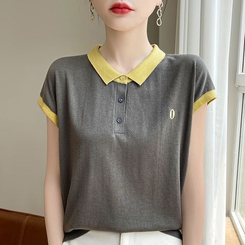 Women's Summer Top, Mother's Stomach Covering, Stylish Small Shirt, Plain Color, Slimming Casual, Stand-up Collar, Large Size Loose T-shirt