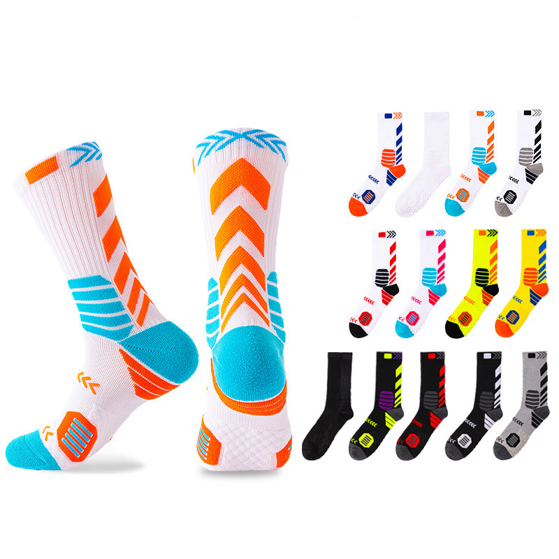 Ski Socks Men's Elite Socks Trbottomyy Contrasting Color Long Basketball Socks Men's Towel Bottom Sweat-Absorbent Professional Sports Socks Winter