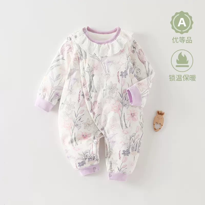 婴儿连体衣童装新生婴儿衣服秋冬40克夹棉a类恒温棉花连体衣爬服