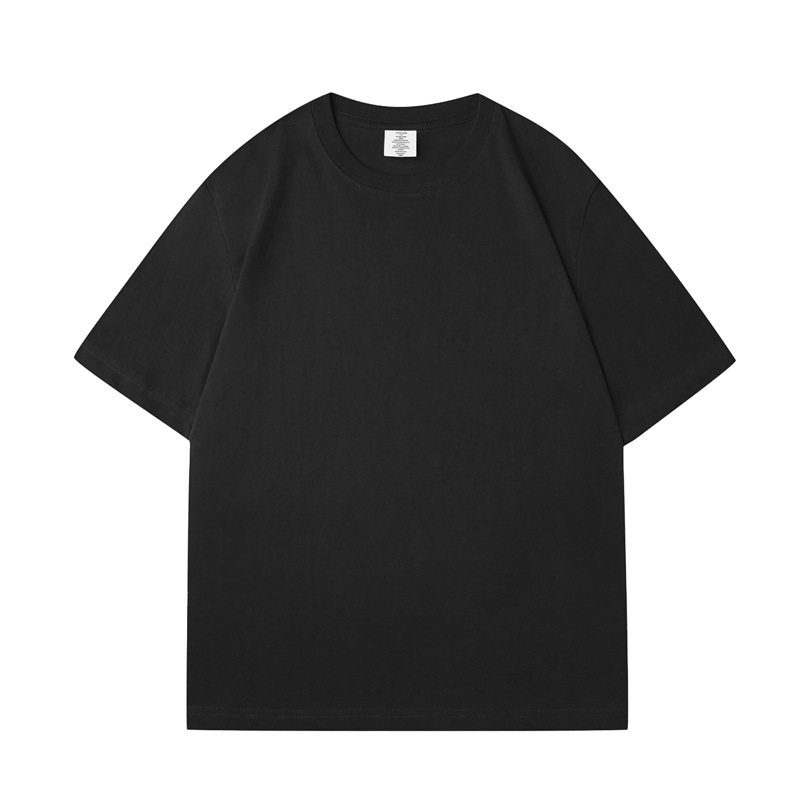Camiseta de manga curta de peso pesado verão em torno do pescoço 230g camiseta de algodão puro pequeno decote cor pura juventude masculina e feminina camiseta de ombro direito