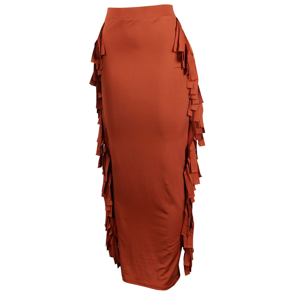 Solid Color Fringe Skirt NSTYF81679