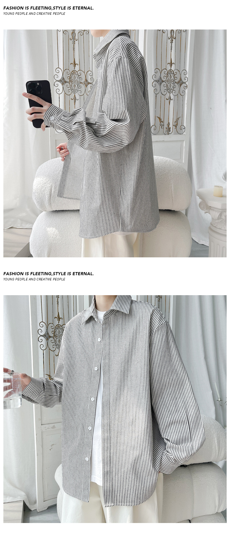 Men's Black And White Striped Sun-protective Long Sleeve Coat_voghion.com