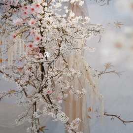 仿真高品质梨花假花樱花枝新中式婚礼拍照道具悬挂婚庆花艺装饰