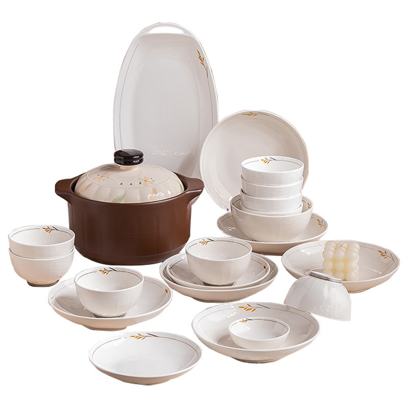 下絵色家庭用陶器ボウル食器ミニマリストスタイル食器セット食器プレートインスタントラーメンボウルスープボウル組み合わせギフト|undefined