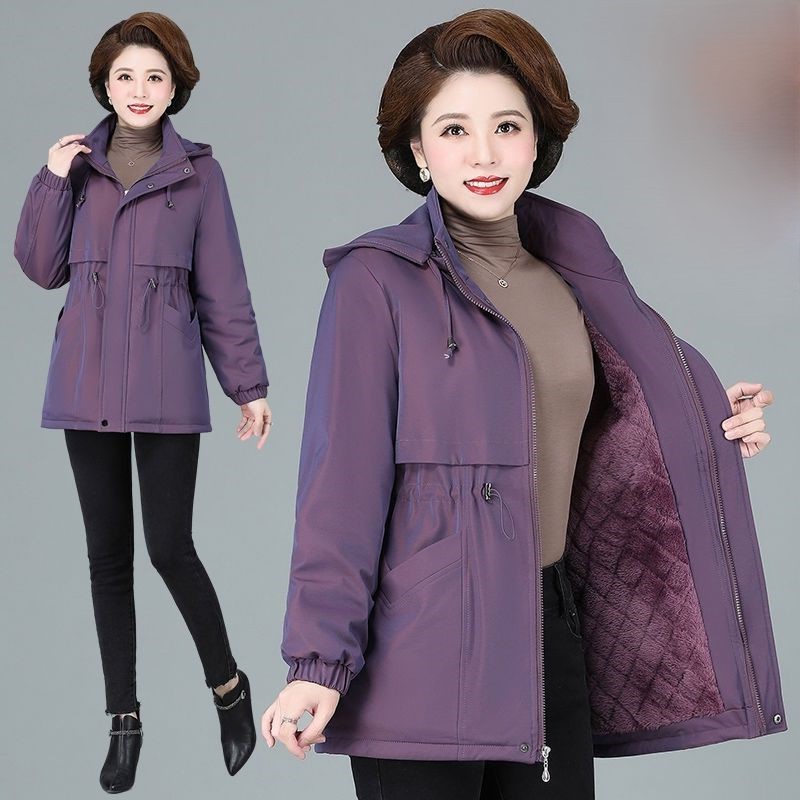 妈妈外套加绒加厚派克服中老年加肥加大秋冬中长款棉衣棉服棉袄女