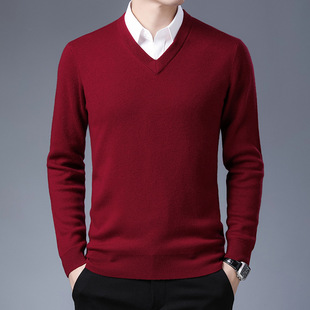 Foreign Trade Autumn and Winter New Thickeneded Pure Wool Knitwear Men's Pullover V Neck Knitwear Fashionable Casual Warm Knitwear