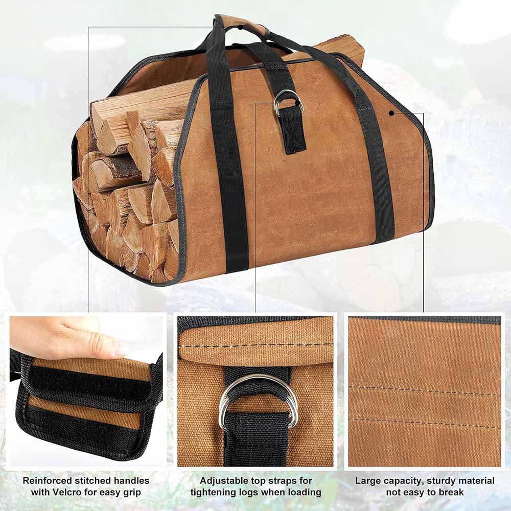 定 制木柴柴火收纳袋柴火手提袋户外多功能便携式油蜡布伐木包