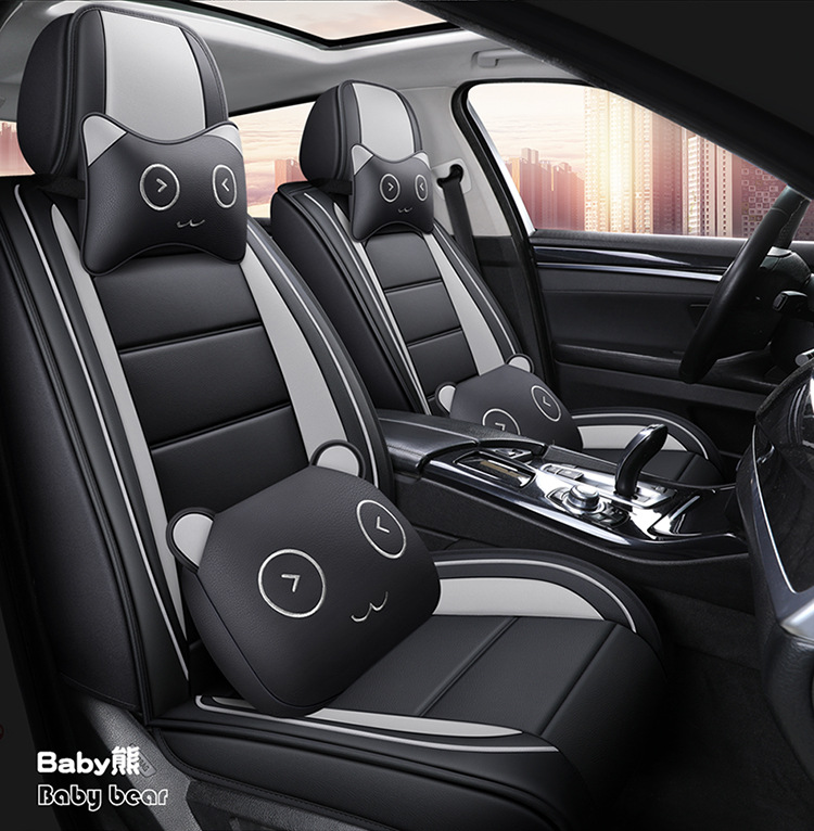 Car All-Inclusive Full Leather Baby Bear Cushion Leather Cushion Seat Cover All-Inclusive Suitable for All Seasons Car Cover Seat Cover Winter