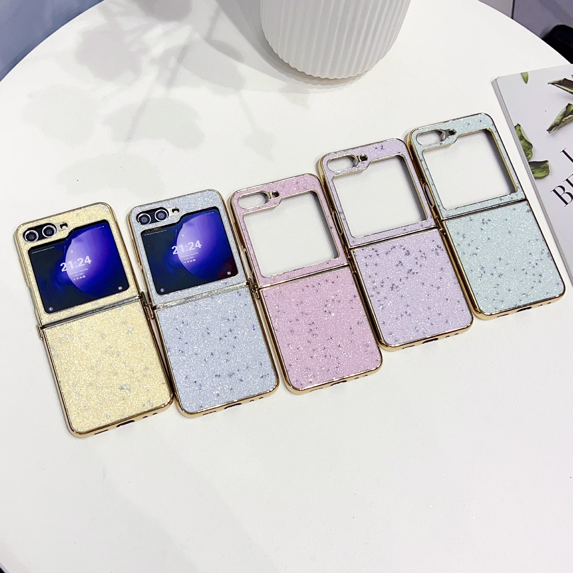 Geeignet für Samsung ZFLIP4/5 Pearl Star Glitter Powder ZFOLD4/5 galvanisierte Klapptelefonhülle_voghion.com