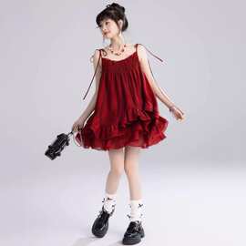 CD715夏季新款法式甜美清新俏皮小个子休闲吊带上衣短裙套装
