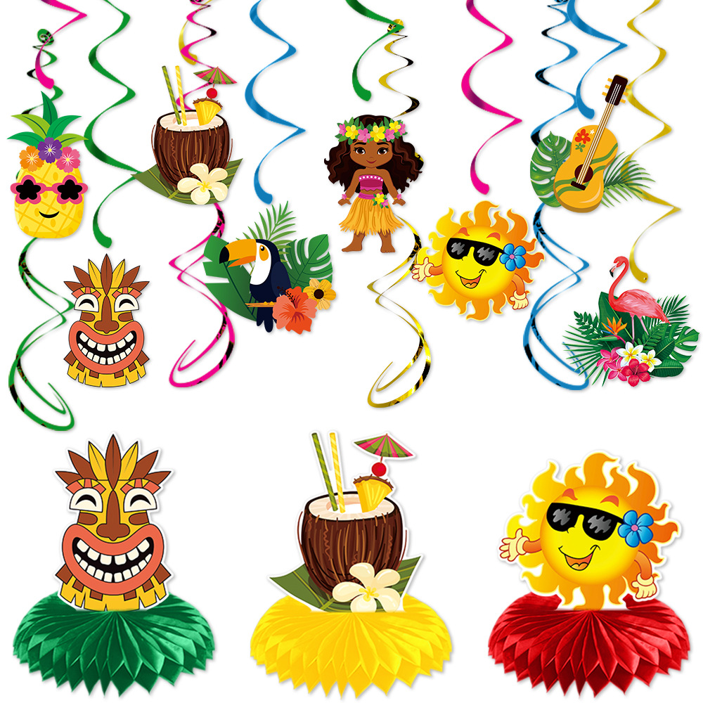 Fiesta de verano hawaiana etiqueta en espiral Verano Piña Coco panal playa espiral encanto decoración del partido