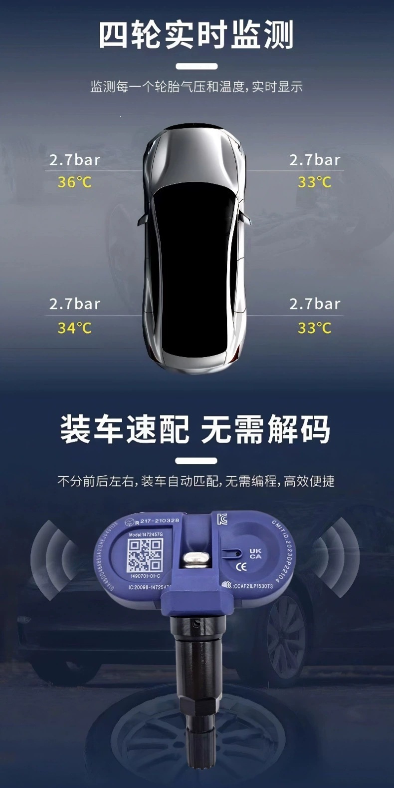 Suitable for Tesla model Y/S/3 tire pressure sensor tire sensor 1490701-01-A/B/C