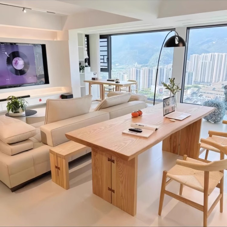 Ash Solid Wood Dining Table Home Living Room Large Long Desk Simple Tea Table B&B Log Large Board Table Office Desk and Chairs