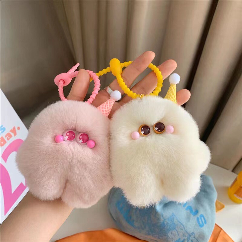 Cross-border imitation Rex Rabbit Hair Ice Cream Stupid Car Keychain Pendant Cute Plush Bag Hanging Accessories All-match High-end
