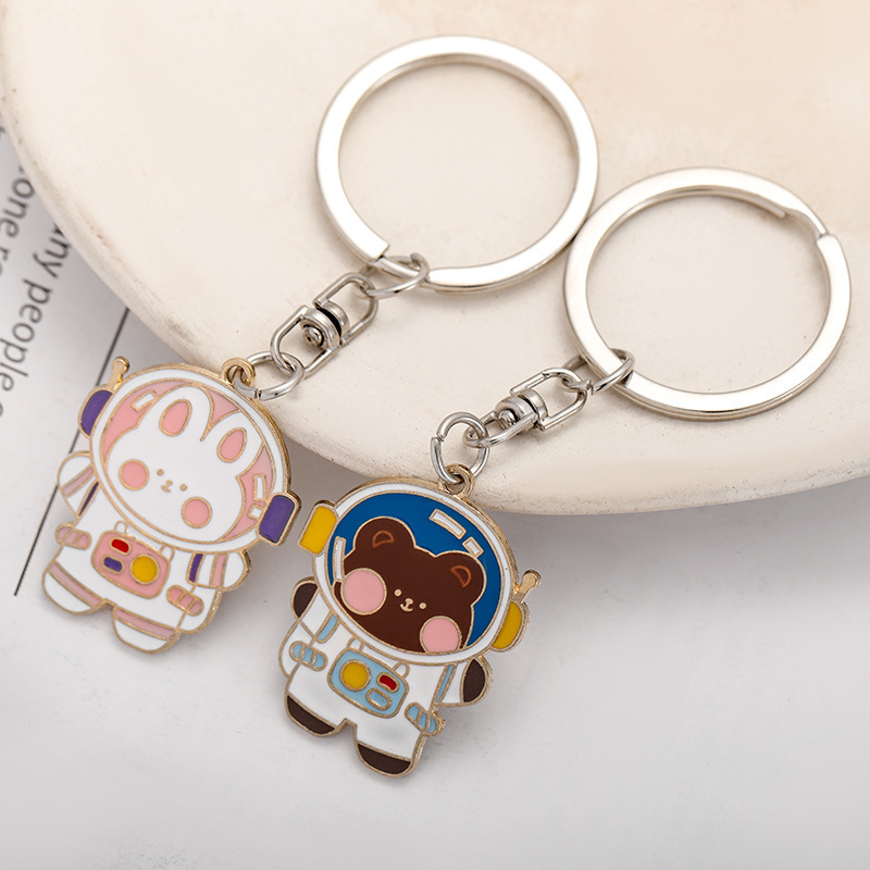 New Creative Space Astronaut Bear and Rabbit Keychain Cute Cartoon Keychain Couple Bestie Pendant