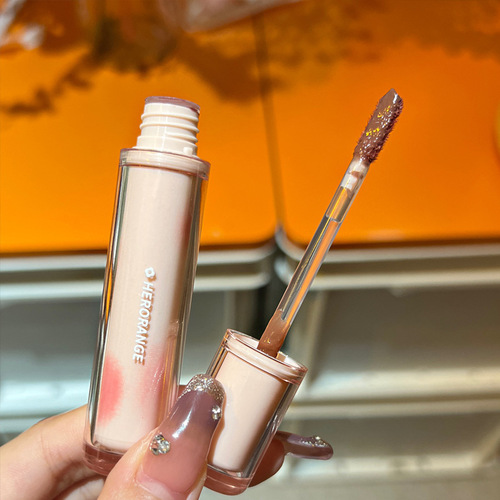 HERORANGE~ Ice Tea Fruit-Flavored Mirror Lip Lacquer, Long-Lasting, Non-Fading, Transparent Film, Round Glass Lip Color for Women