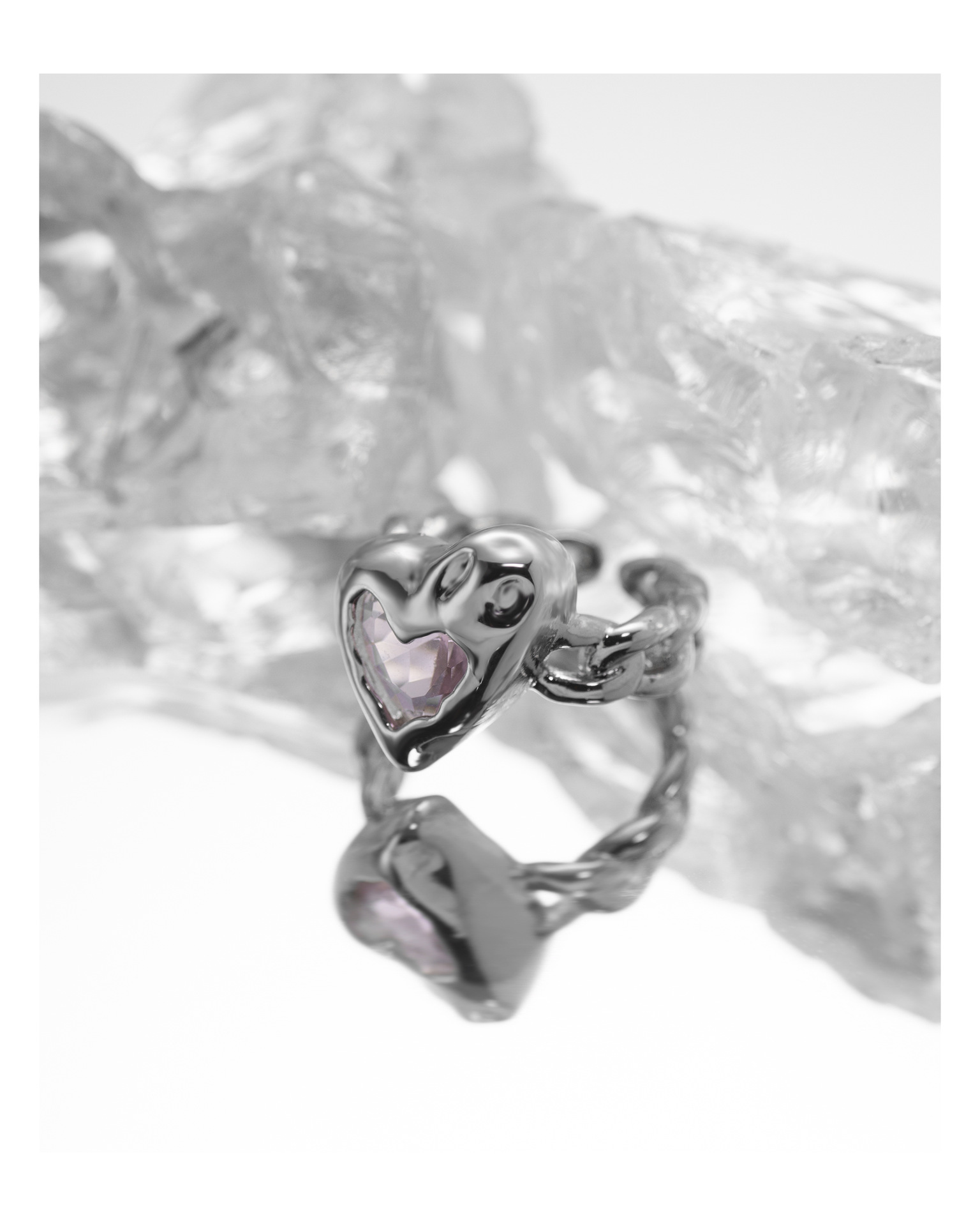 Fashion Heart Shape Copper Plating Zircon Open Ring