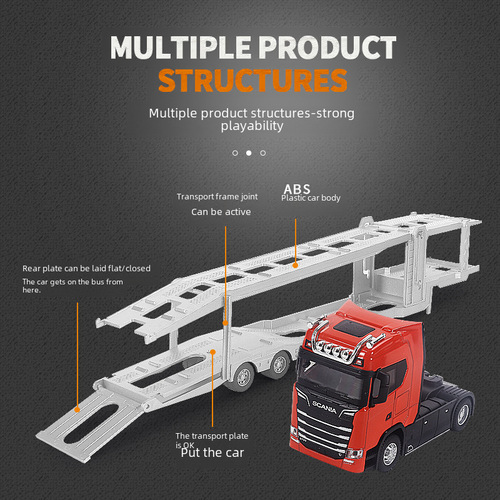 New Scania Alloy Container Truck Model Simulation Trailer Semi-Trailer Double Deck Transport Vehicle Toy