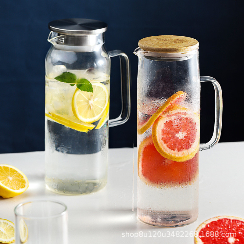 Tapa de acero inoxidable vidrio hervidor frío gran capacidad jugo bebida olla vidrio borosilicato cuerpo recto hervidor frío olla