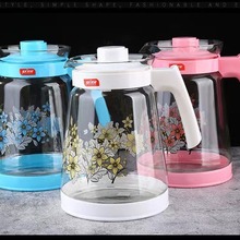 加厚大容量凉壶透明带防尘盖凉水壶家用彩色花茶壶简约烤花凉水壶