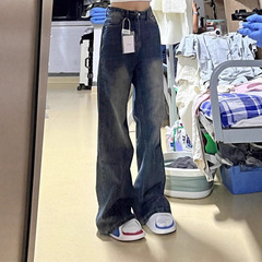 【韩牛】美式复古微喇牛仔裤女秋季新款高腰梨形身材不贴腿微喇裤