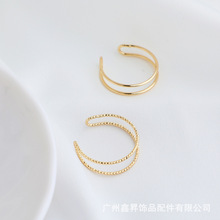 批花线14K包金保色双股戒指圈手工夹珠绕线diy配件光面双层指环圈