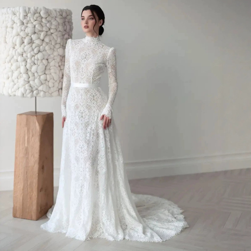 WeddingDress High-neck Long-sleeve French Lace Wedding Gown Bridal New Mermaid High-end Vintage Main Dress WeddingDress High-neck Long-sleeve French Lace Wedding Gown Bridal New Mermaid High-end Vintage Main Dress