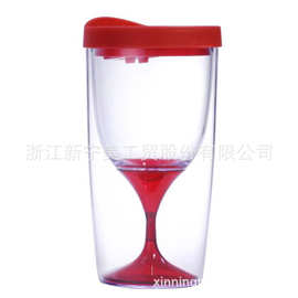 跨境专供8oz双层塑料红酒杯透明塑料杯广告礼品杯可批发印制logo