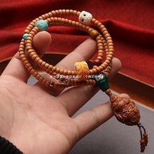 橄榄核手工雕刻多宝鱼弥勒佛核尖直切核壁108佛珠链脖挂文玩颗