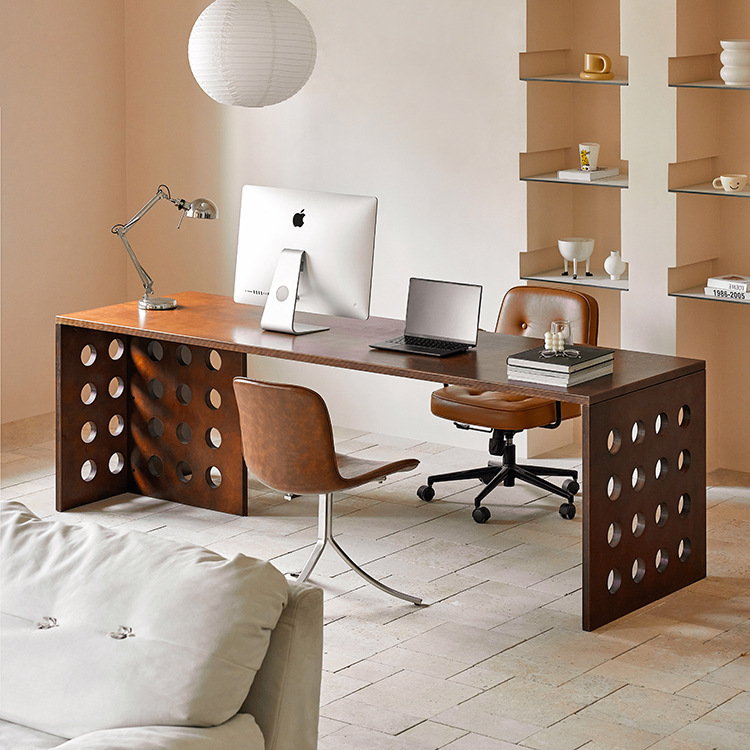 Medieval Style Solid Wood Desk Hole Workbench Modern Home Computer Desk High-End New Desk Long Table