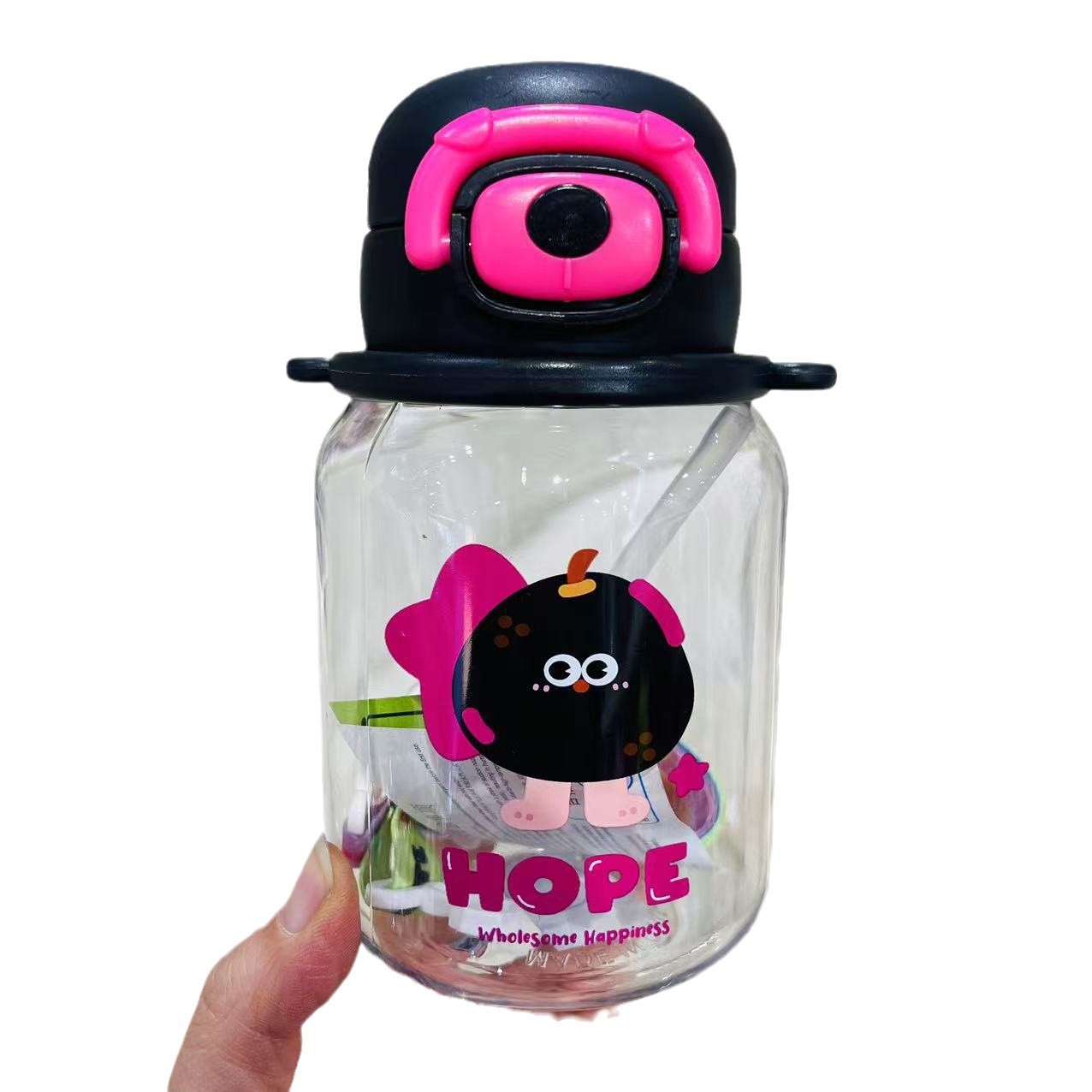 Taza de agua de muñeca de dibujos animados de Jinshi Botella de agua portátil de 600ml para estudiantes masculinos y femeninos Taza de deportes al aire libre de alto valor Taza de paja