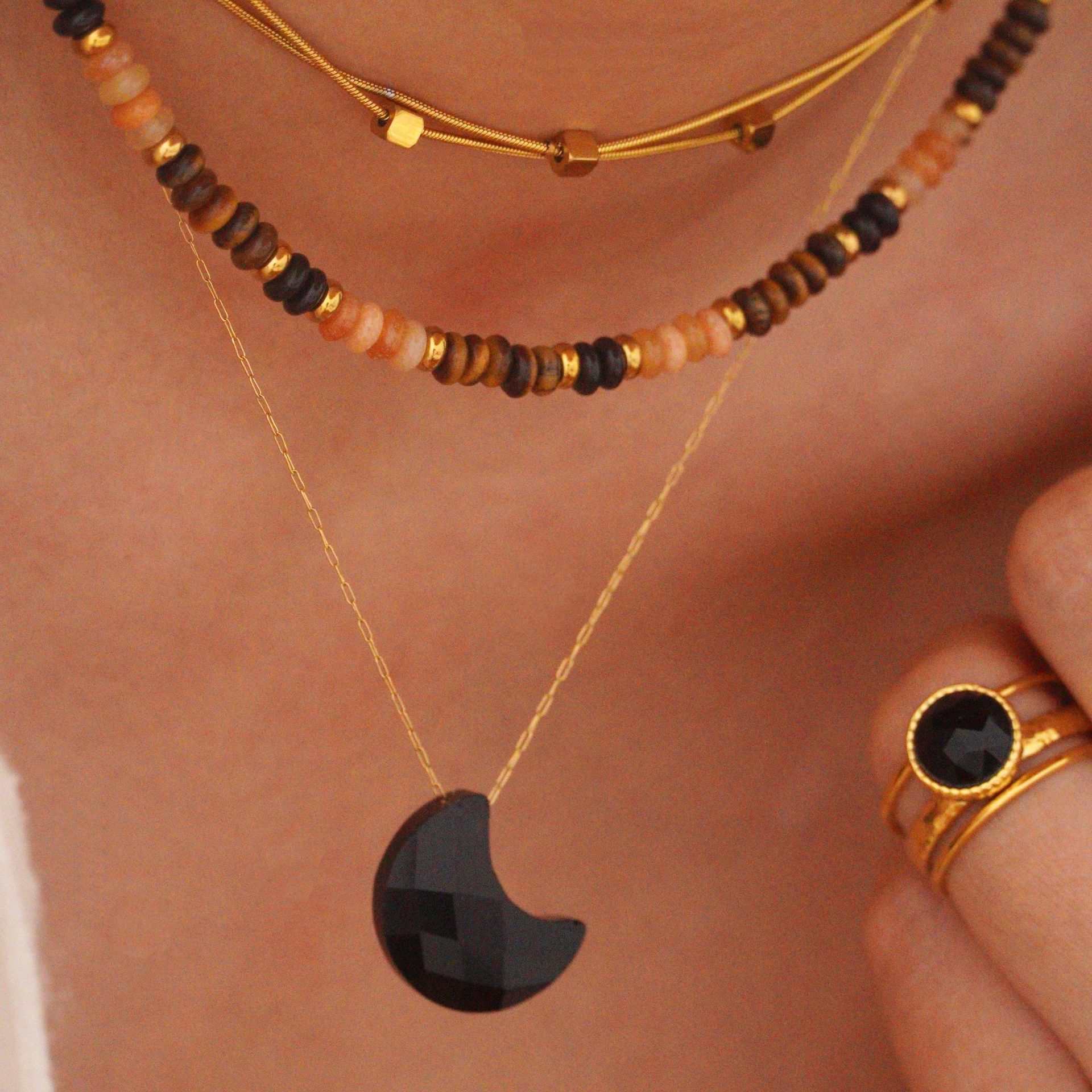 Simple Style Moon Natural Stone Titanium Steel Necklace In Bulk display picture 6