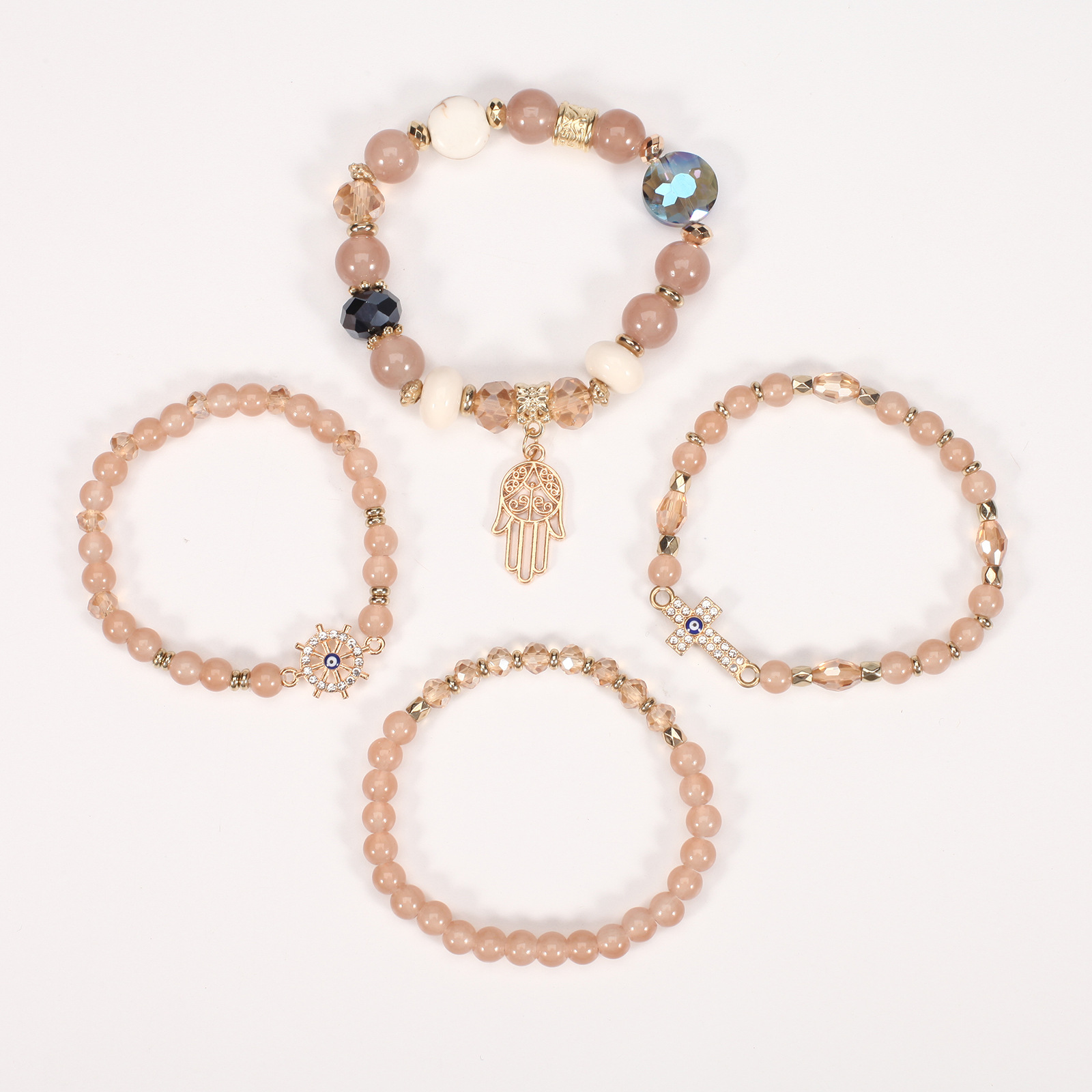 55g Weight Bracelets Classification 1 Set Quantity Simple Style Classic Style Round Glass Glass Beaded Women's Bracelets